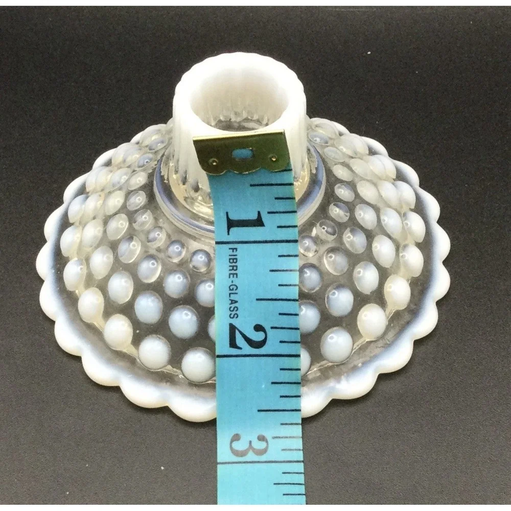 Vintage Anchor Hocking Set 2 White Opalescent Hobnail Moonstone Candle Holders
